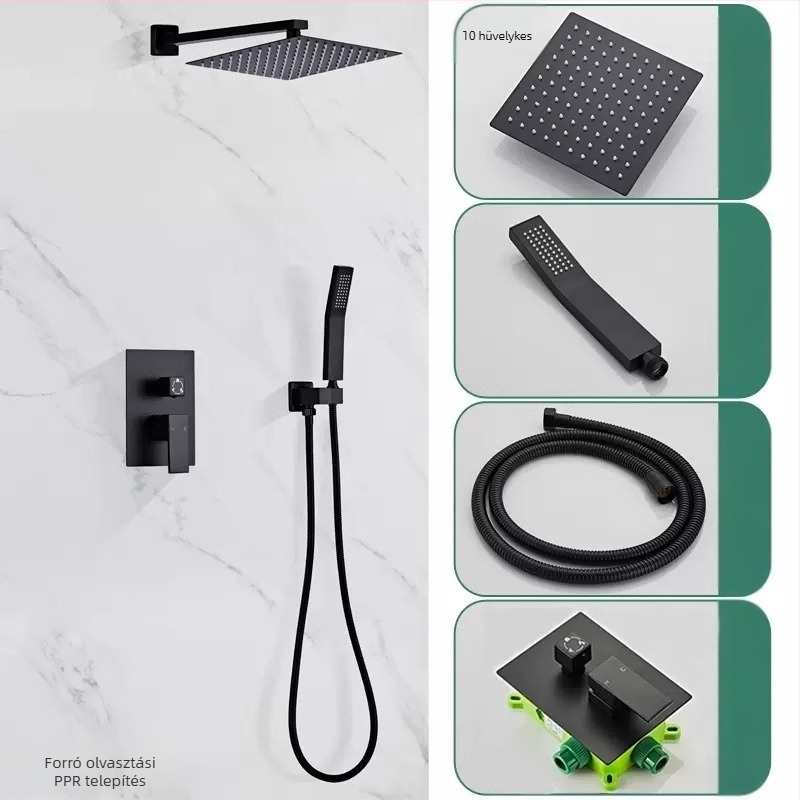 Falba süllyeszthető zuhanyszett, rézből készített, négyszögletes esőzuhany, hőmérséklet-szabályozó, modell zs-anz