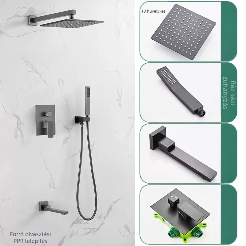 Falba süllyeszthető zuhanyszett, rézből készített, négyszögletes esőzuhany, hőmérséklet-szabályozó, modell zs-anz