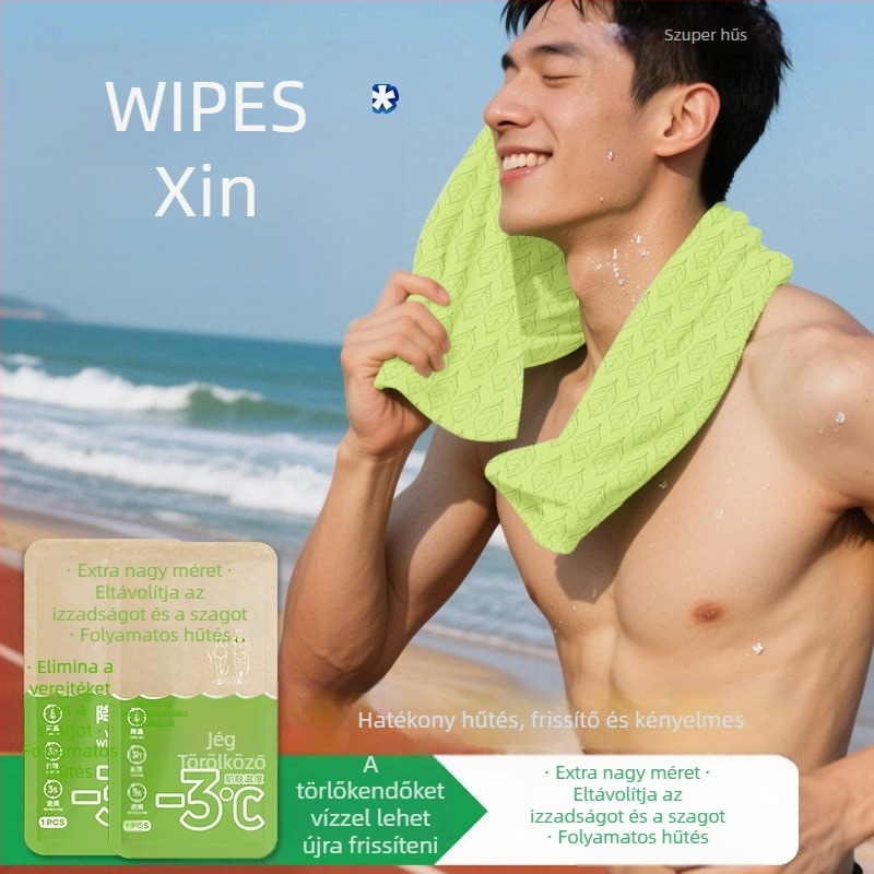 Hűsítő nedves törlőkendők sporthoz és kültéri használatra, nem szőtt anyag, 100D szál, nyomtatott gyártási folyamat, uniszex törölköző/arc törlőkendő