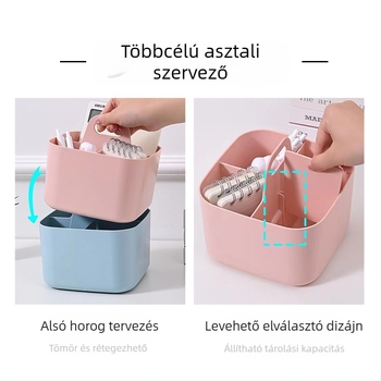 Asztali tároló doboz rekeszekkel, HIPS műanyagból, 1L kapacitás, modell S8619-S8620, modern minimalista stílus