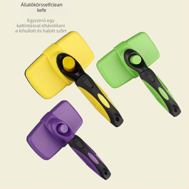 Háziállat fésű rozsdamentes acél tűkkel, automatikusan visszahúzódó és öntisztító, kutyáknak (Anyaga: rozsdamentes acél; Típus: fésű; Célja: kutyák; Csomagolás: 100 db)