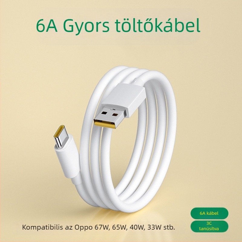 Type-C adatkábel gyors töltéshez, 20W max, TPE, egyfejes kialakítás, 3C tanúsítvány