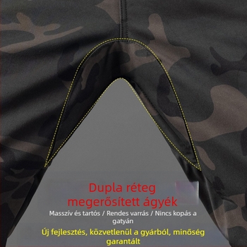 Munkaruházati kényelmes nadrág kamufláz mintával, pamut‑polyészter keverék (90% poliészter), szabad szabás, mikroelasztikusság, több zseb, kötős zárás