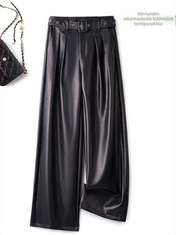 Női kecskebőr nadrág, magas derék, széles szárú, egyenes hosszú fazon, spandex anyaggal, őszi-téli 2025