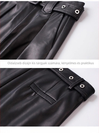 Női kecskebőr nadrág, magas derék, széles szárú, egyenes hosszú fazon, spandex anyaggal, őszi-téli 2025