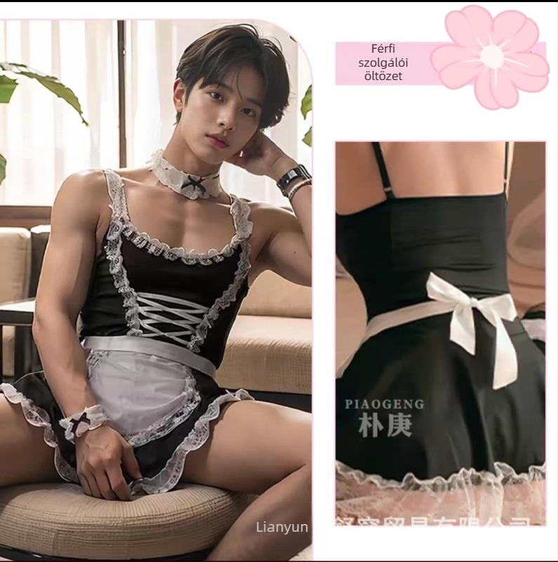 Férfiaknak szóló fétis fehérnemű vállpántokkal és lánccal, erotikus egyenruha, poliészter 90–95%