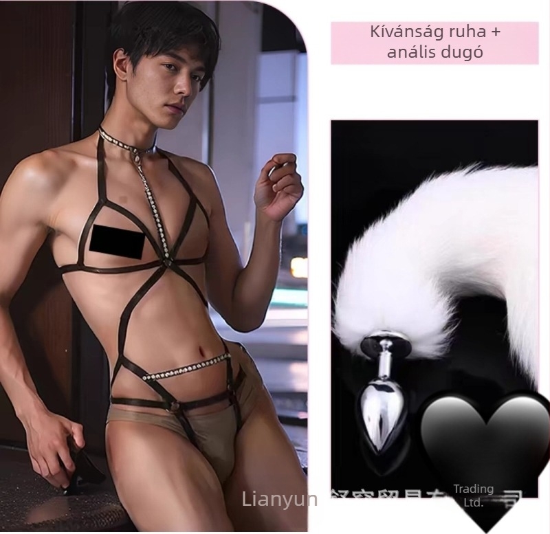 Férfiaknak szóló fétis fehérnemű vállpántokkal és lánccal, erotikus egyenruha, poliészter 90–95%