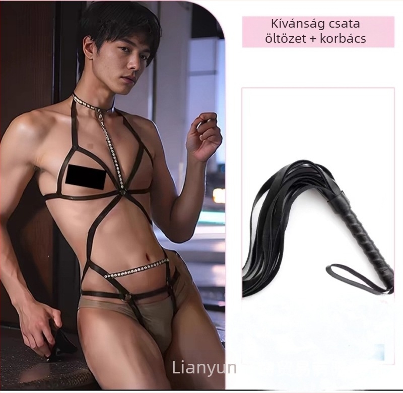 Férfiaknak szóló fétis fehérnemű vállpántokkal és lánccal, erotikus egyenruha, poliészter 90–95%
