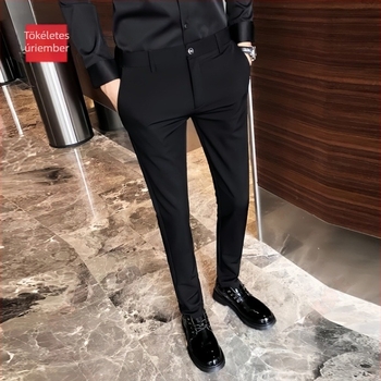 Üzleti férfi nadrág, egyenes szabás, korduró anyagú, fő anyag: len, munkahelyi viselet