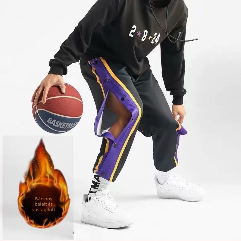 Meleg fleece-belelt sportos casual nadrág, lazán szabott, bokáig érő, középmagas derekú, húzózsinóros zárás