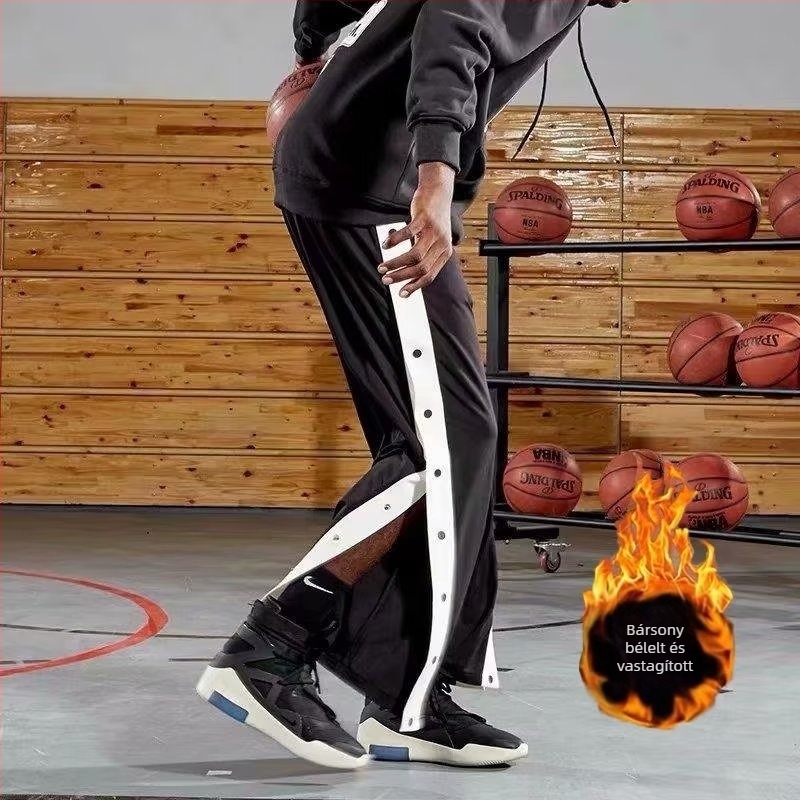 Meleg fleece-belelt sportos casual nadrág, lazán szabott, bokáig érő, középmagas derekú, húzózsinóros zárás