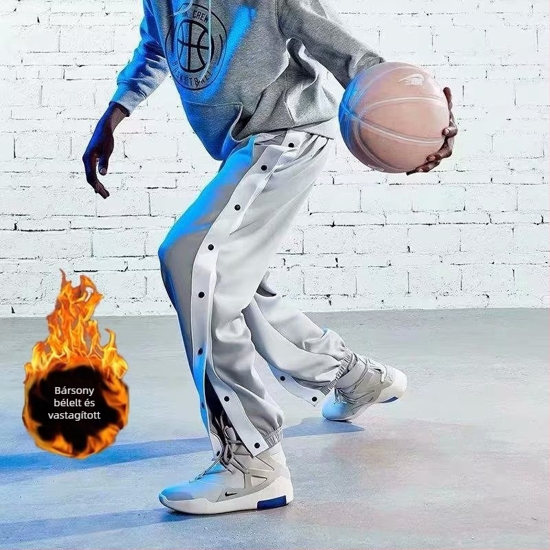 Meleg fleece-belelt sportos casual nadrág, lazán szabott, bokáig érő, középmagas derekú, húzózsinóros zárás