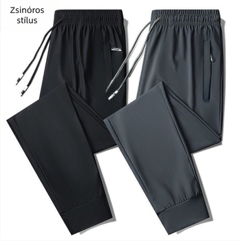 Szabadidős sportnadrág – laza szabás, lélegző elasztikus anyag, nedvességelvezető, teljes hosszúságú, övvel és dupla derékkal