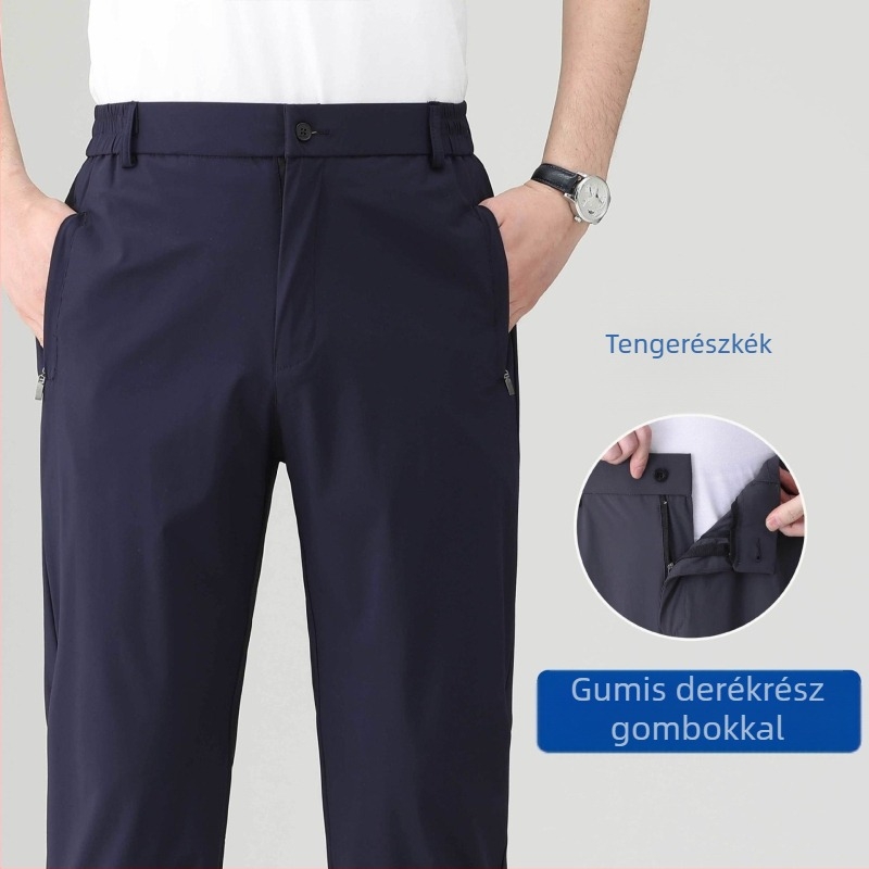Férfiaknak szabadidő sportnadrág, egyenes szabású, magas derékkal, lélegző elasztikus anyag, nyár, 75% nejlon