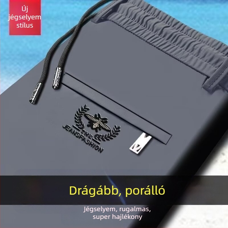 Férfi üzleti-középkategóriás nadrág övvel, középmagas derékkal, egyenes szabású, lélegző, gyorsan száradó poliészter