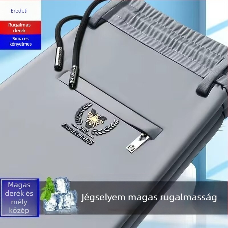 Férfi üzleti-középkategóriás nadrág övvel, középmagas derékkal, egyenes szabású, lélegző, gyorsan száradó poliészter