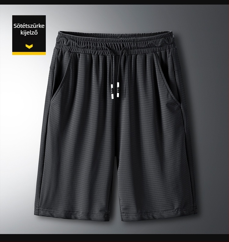 Férfiak számára sportos rövidnadrág, plusz méret, lazán szabott, gyorsan száradó poliészter anyag, nyári