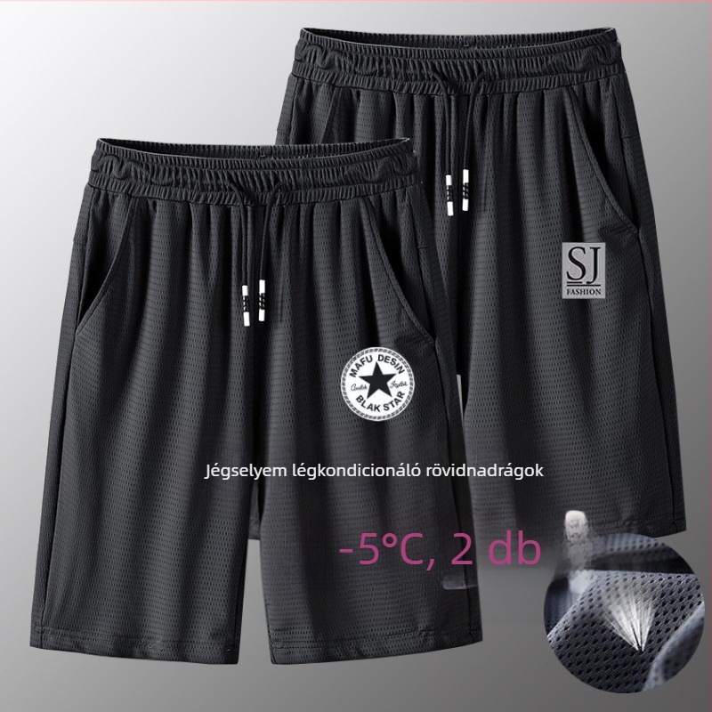 Férfiak számára sportos rövidnadrág, plusz méret, lazán szabott, gyorsan száradó poliészter anyag, nyári