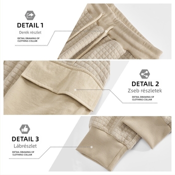 Férfiak szabadidő-munkanadrág, lazán szabott fazon, jacquard apró négyzetek mintázattal, rugalmas poliészter anyag, több zsebbel