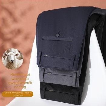 Férfi üzleti-casual egyenes nadrág, vastag anyag, antibakteriális, magas rugalmasság, téli viselet