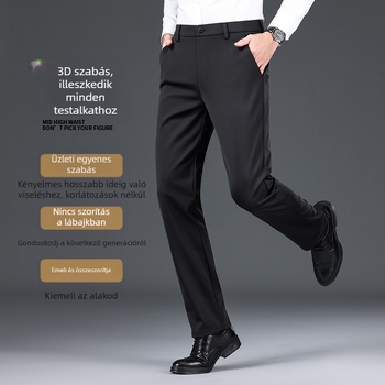 Férfi üzleti-casual egyenes nadrág, vastag anyag, antibakteriális, magas rugalmasság, téli viselet