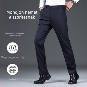 Férfi üzleti-casual egyenes nadrág, vastag anyag, antibakteriális, magas rugalmasság, téli viselet