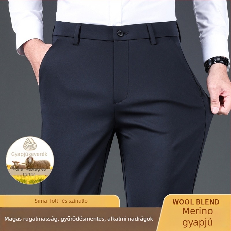 Férfi üzleti-casual egyenes nadrág, vastag anyag, antibakteriális, magas rugalmasság, téli viselet