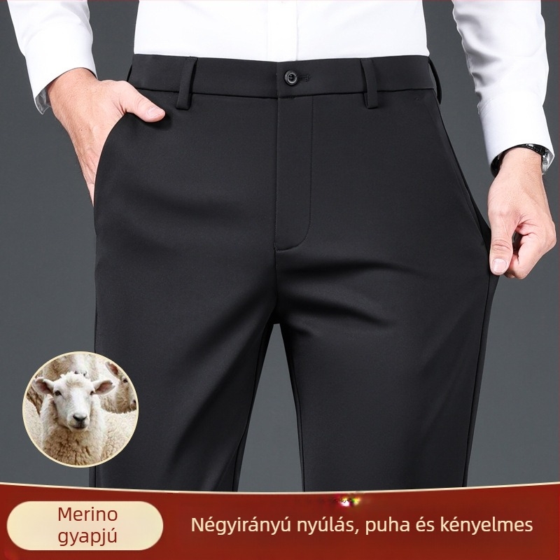 Férfi üzleti-casual egyenes nadrág, vastag anyag, antibakteriális, magas rugalmasság, téli viselet