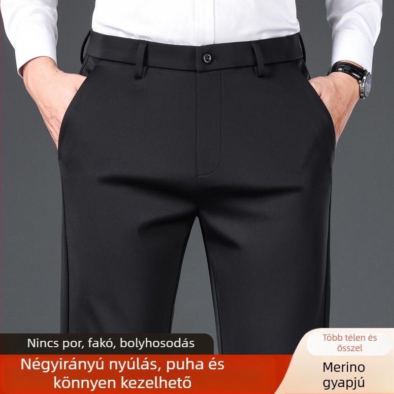 Férfi üzleti-casual egyenes nadrág, vastag anyag, antibakteriális, magas rugalmasság, téli viselet