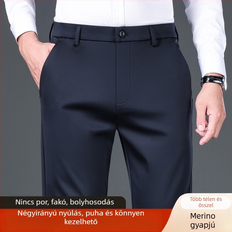 Férfi üzleti-casual egyenes nadrág, vastag anyag, antibakteriális, magas rugalmasság, téli viselet