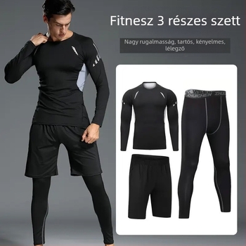 Uniszex hosszú ujjú sportos szett gyorsan száradó, lélegző poliészter-spandex anyagból, cropped nadrággal, futáshoz, futballhoz és kosárlabdához