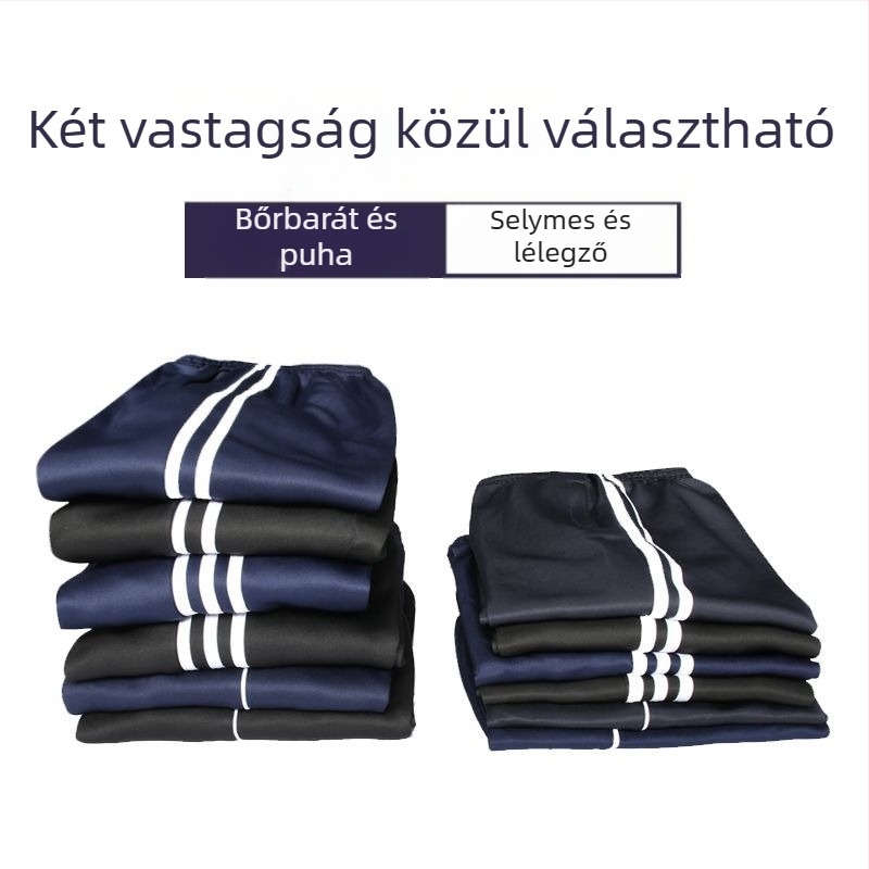 Téli velúr párnázott iskolai egyenruha nadrág, két csíkkal, középmagas derekú, 100% poliészter sportnadrág