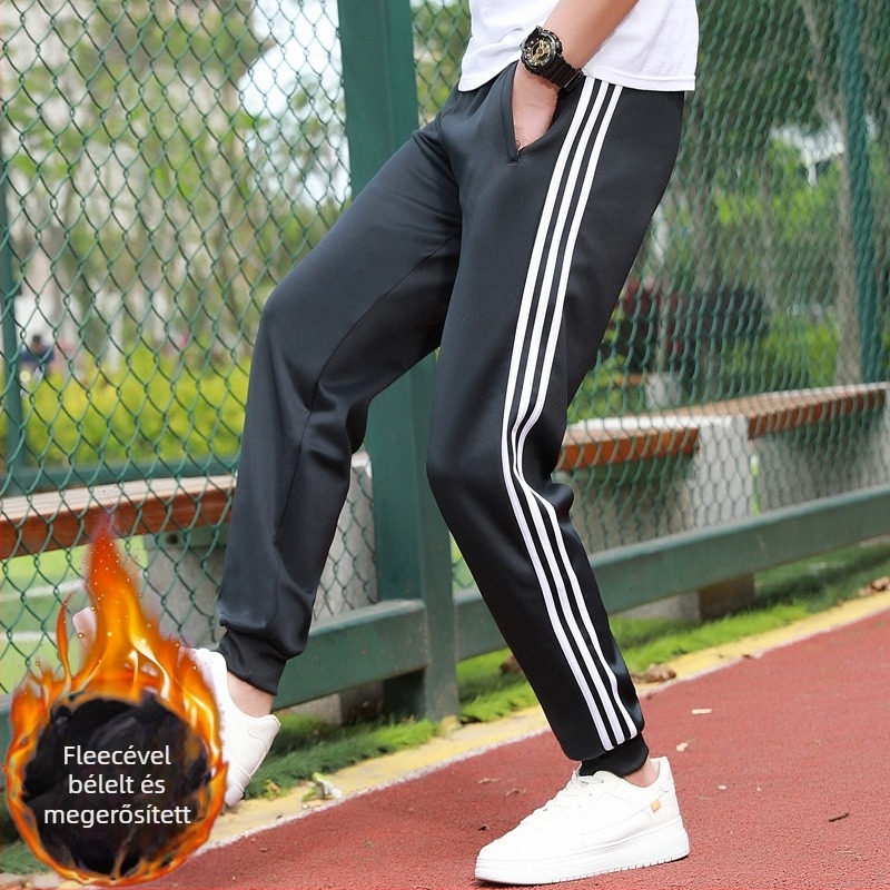 Téli velúr párnázott iskolai egyenruha nadrág, két csíkkal, középmagas derekú, 100% poliészter sportnadrág