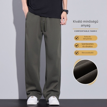 Férfi casual egyenes nadrág – pamut-poliészter keverék 60%/36%, középmagasságú derék, fűzős zárás, hosszú