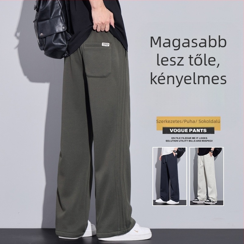 Férfi casual egyenes nadrág – pamut-poliészter keverék 60%/36%, középmagasságú derék, fűzős zárás, hosszú