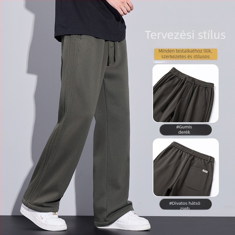 Férfi casual egyenes nadrág – pamut-poliészter keverék 60%/36%, középmagasságú derék, fűzős zárás, hosszú