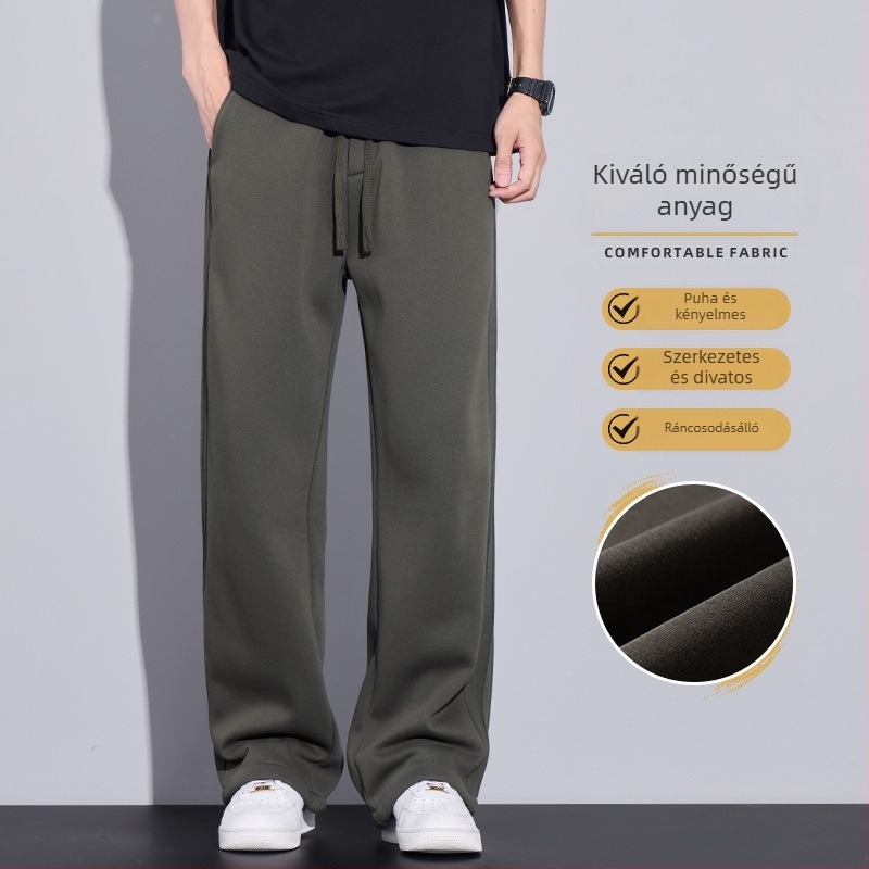 Férfi casual egyenes nadrág – pamut-poliészter keverék 60%/36%, középmagasságú derék, fűzős zárás, hosszú