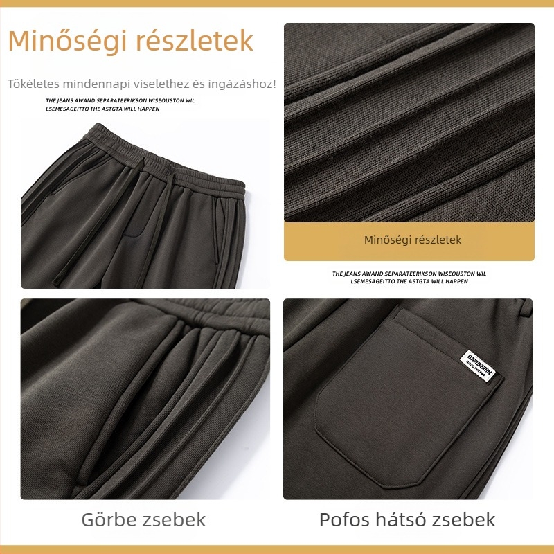 Férfi casual egyenes nadrág – pamut-poliészter keverék 60%/36%, középmagasságú derék, fűzős zárás, hosszú