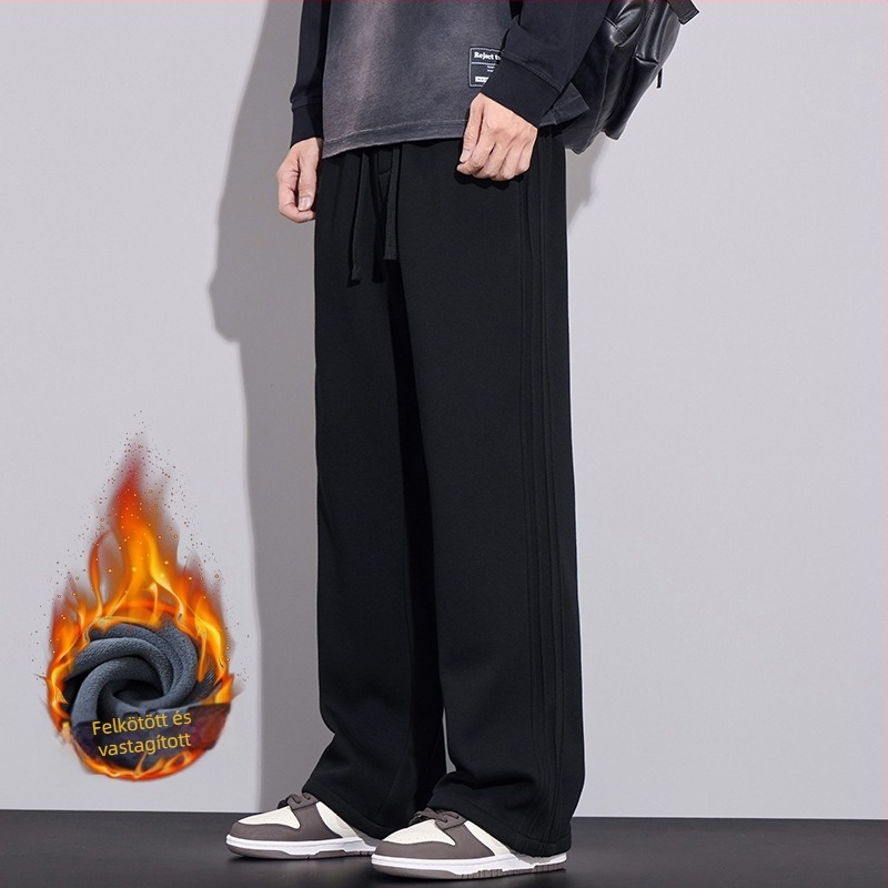 Férfi casual egyenes nadrág – pamut-poliészter keverék 60%/36%, középmagasságú derék, fűzős zárás, hosszú