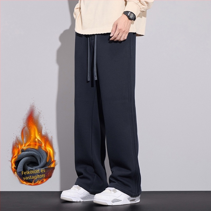 Férfi casual egyenes nadrág – pamut-poliészter keverék 60%/36%, középmagasságú derék, fűzős zárás, hosszú