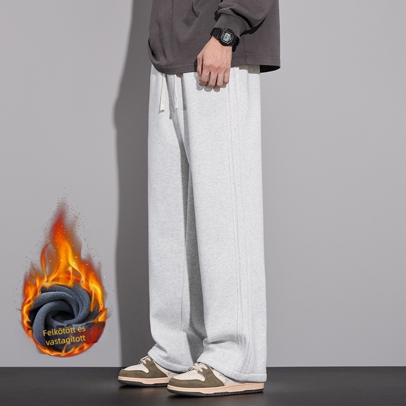 Férfi casual egyenes nadrág – pamut-poliészter keverék 60%/36%, középmagasságú derék, fűzős zárás, hosszú