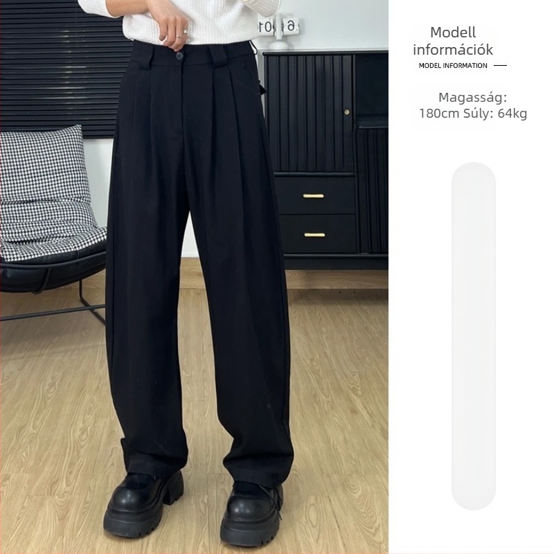 Férfiak számára laza szabású, széles szárú nadrág, 100% poliészter, tavasz–ősz