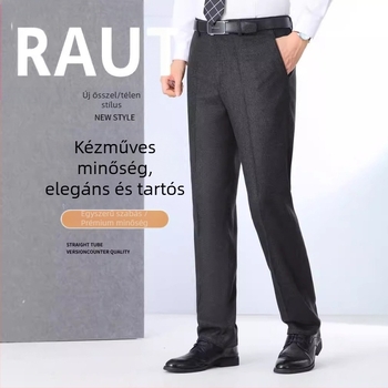 Férfi gyapjú nadrág egyenes szabású, üzleti formális stílus, 85% gyapjú, vasalás nélkül, téli viselet