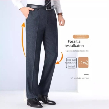 Férfi gyapjú nadrág egyenes szabású, üzleti formális stílus, 85% gyapjú, vasalás nélkül, téli viselet