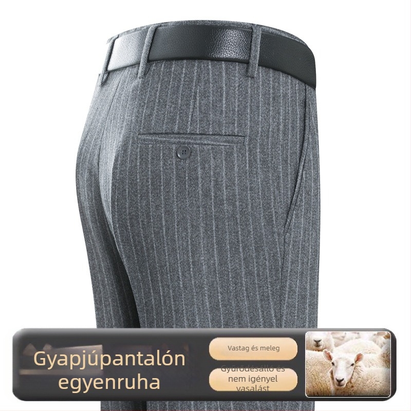 Férfi gyapjú nadrág egyenes szabású, üzleti formális stílus, 85% gyapjú, vasalás nélkül, téli viselet