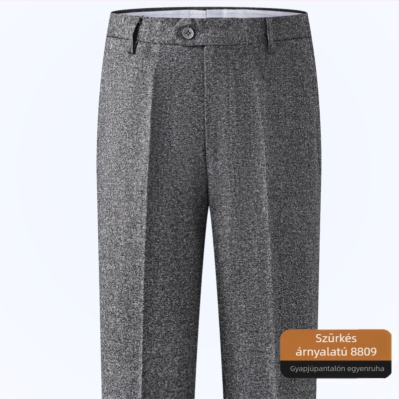 Férfi gyapjú nadrág egyenes szabású, üzleti formális stílus, 85% gyapjú, vasalás nélkül, téli viselet