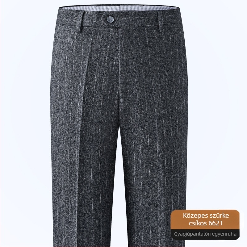 Férfi gyapjú nadrág egyenes szabású, üzleti formális stílus, 85% gyapjú, vasalás nélkül, téli viselet