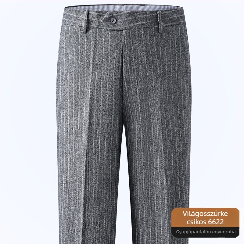 Férfi gyapjú nadrág egyenes szabású, üzleti formális stílus, 85% gyapjú, vasalás nélkül, téli viselet