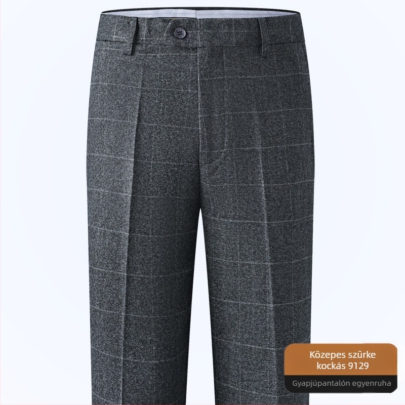 Férfi gyapjú nadrág egyenes szabású, üzleti formális stílus, 85% gyapjú, vasalás nélkül, téli viselet