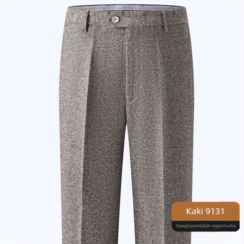 Férfi gyapjú nadrág egyenes szabású, üzleti formális stílus, 85% gyapjú, vasalás nélkül, téli viselet